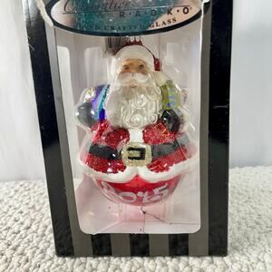 Celebrations by Christopher Radko Glass Santa Ornament 2015 Red Glitter Preowned